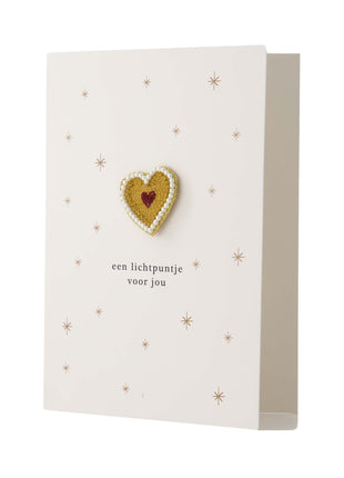 Greeting card brooch heart stars white/gold - white/gold