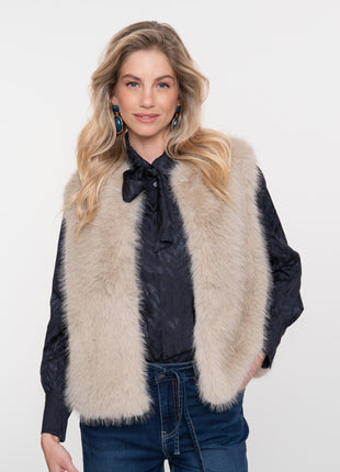 Gilet fake fur - 55852 (beige) - Kleding - Blazers & vestjes
