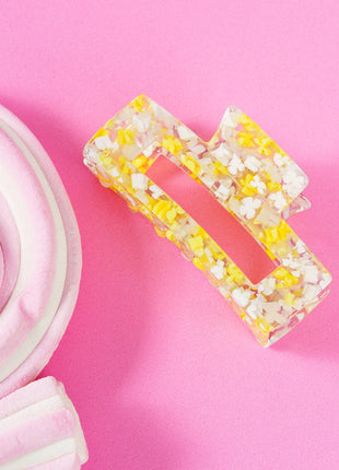 Maya - Marmer vierkante clip Floral wit/geel - Modeaccessoires - Haarspelden