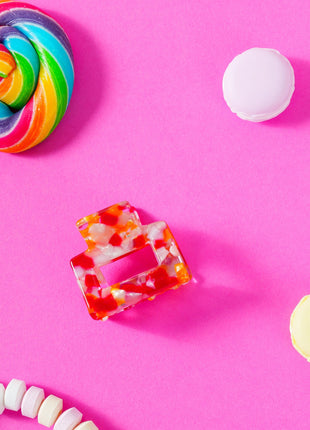 Mini Viv - Kleine vierkante clip Oranje/rood gevlekt - Modeaccessoires - Haarspelden