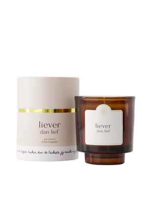 Geurkaars glas in koker liever dan lief - off white