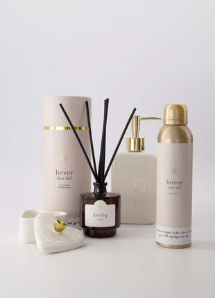 Geurkaars glas in koker liever dan lief - off white