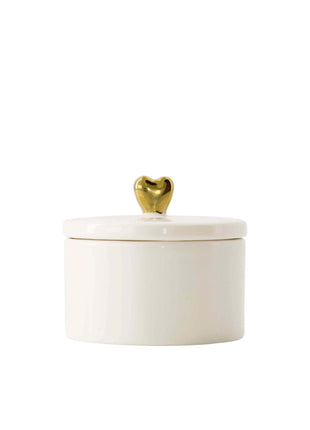 Bewaarpotje keramiek hartvorm wit/goud - wit/goud