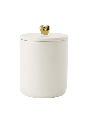 Bewaarpot keramiek smal hartje wit/goud - wit/goud