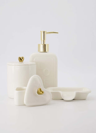 Bewaarpot keramiek smal hartje wit/goud - wit/goud