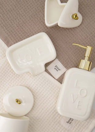 Bewaarpot keramiek smal hartje wit/goud - wit/goud