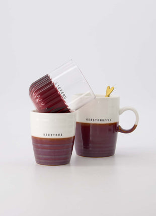 Theemok kerstknuffel wit/donkerrood - wit/donkerrood