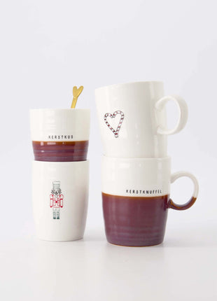 Theemok kerstknuffel wit/donkerrood - wit/donkerrood