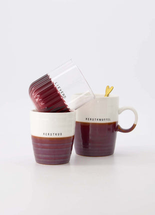 Theemok kerstknuffel wit/donkerrood - wit/donkerrood