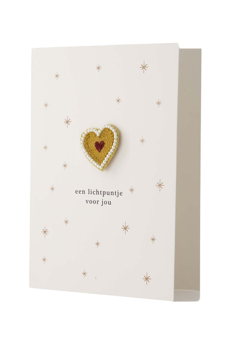 Greeting card brooch heart stars white/gold - white/gold