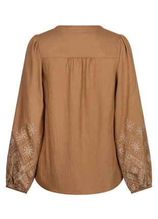 Red Button Blouse Embroidery Light Praline