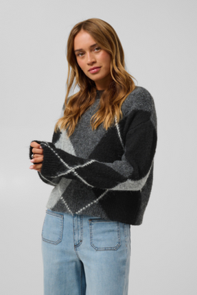 Trui - KAgrith - 10512015 - Grey Melange/Black Check