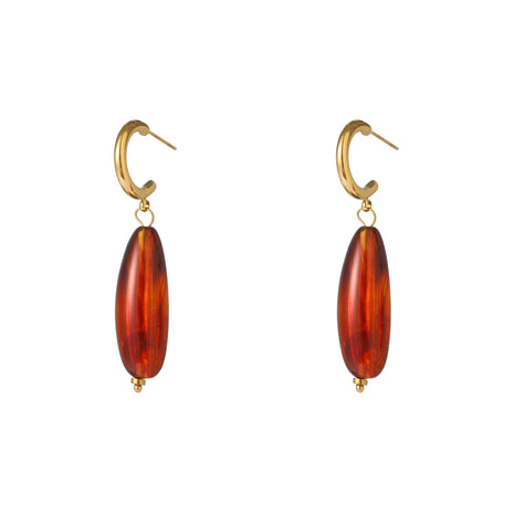 Boucle d'oreille pendante ovale marron - E66043-2 - 14K + Marron