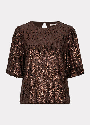 Top Balloon sleeve sequins W26.08708 Coffee - Esqualo