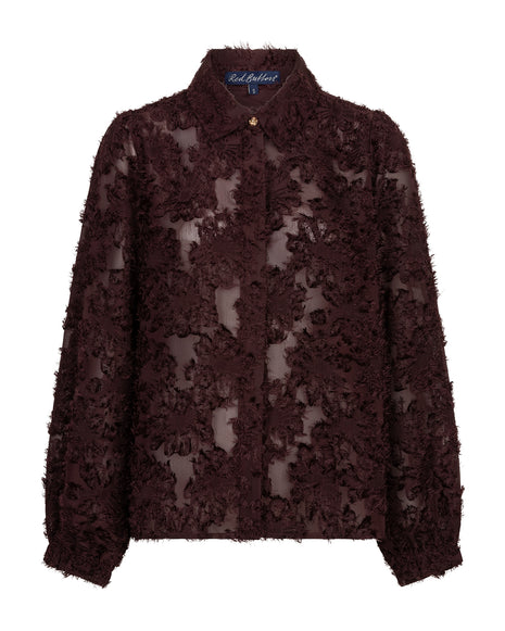 Red Button Blouse Fringes Burgundy
