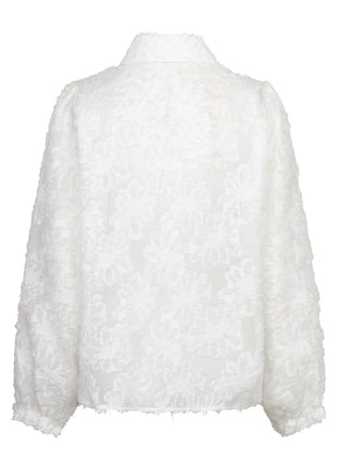 Red Button Blouse Fringes Offwhite