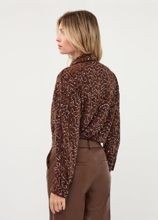 Blouse Velvet lace sequins W26.14706 Coffee - Esqualo