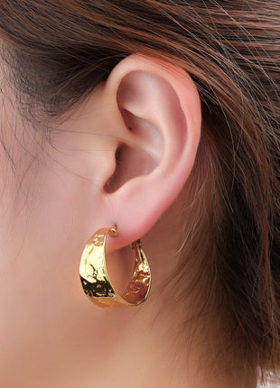 Thin Hammered Hoop - 25mm - E66238-2 - 14K