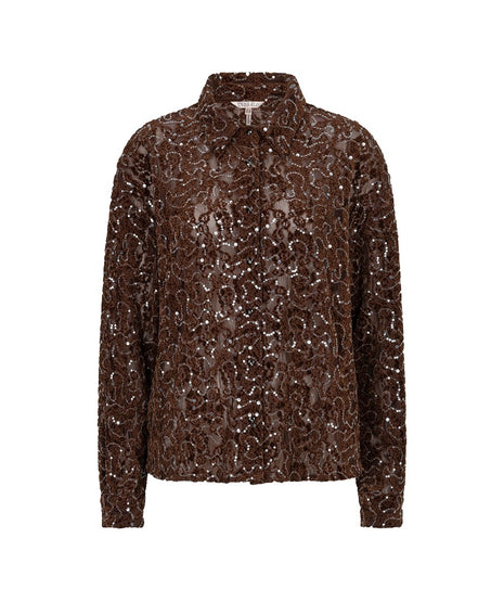 Blouse Velvet lace sequins W26.14706 Coffee - Esqualo