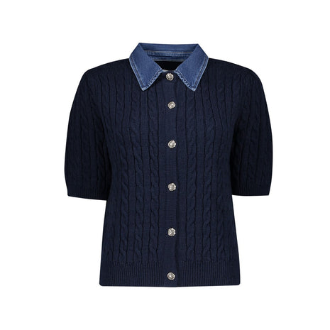 Geisha cardigan met denim kraag Navy/Denim