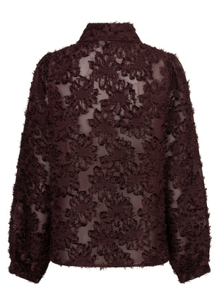 Red Button Blouse Fringes Burgundy