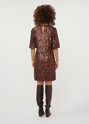 Jurk Balloon sleeve sequins W26.08707 Coffee - Esqualo