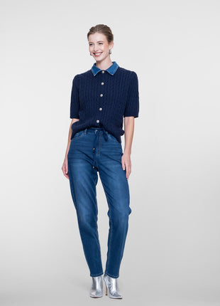 Geisha cardigan met denim kraag Navy/Denim