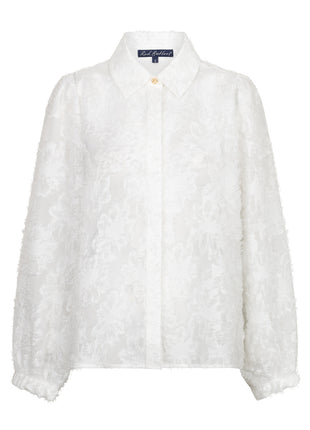 Red Button Blouse Fringes Offwhite