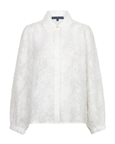 Red Button Blouse Fringes Offwhite