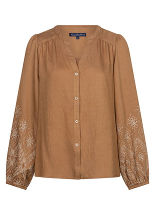 Red Button Blouse Embroidery Light Praline