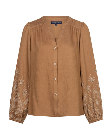 Red Button Blouse Embroidery Light Praline