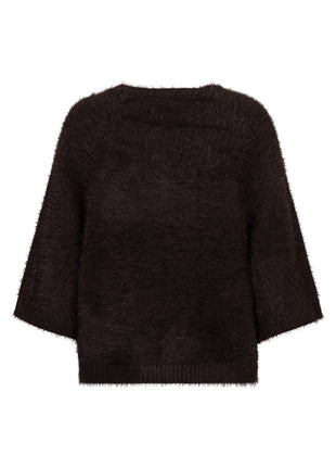 Red Button fuzzy poncho espresso achterzijde