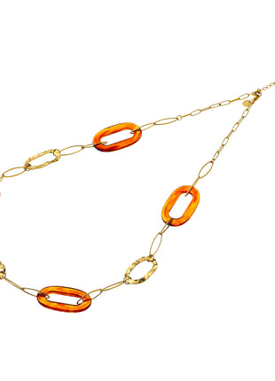 Long Oval Shapes Necklace - N66144-2 - 14K + Brown