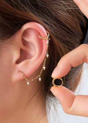 Double Hoop - E66257-1 - 14K + Pearl