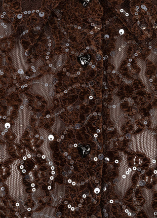 Blouse Velvet lace sequins W26.14706 Coffee - Esqualo