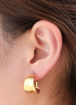 Thin Hammered Hoop - 18mm - E66237-2 - 14K