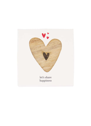 Set van 4 houten onderzetters hart naturel - Zusss