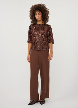 Top Balloon sleeve sequins W26.08708 Coffee - Esqualo