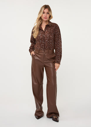 Blouse Velvet lace sequins W26.14706 Coffee - Esqualo