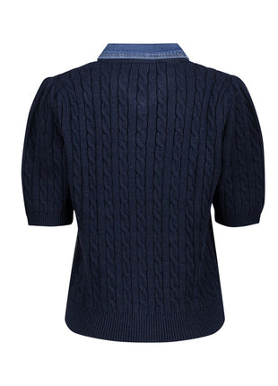 Geisha cardigan met denim kraag Navy/Denim