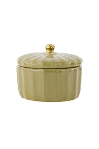 Geribbelde keramieken voorraadpot - 0508-0026 - groen / goud