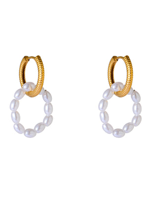 Pearly Round Hoop - E66266-2 - 14K