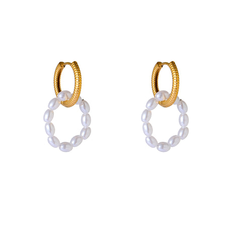 Pearly Round Hoop - E66266-2 - 14K
