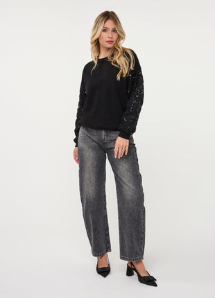 Trui Flower mesh sleeve W26.05709 Black - Esqualo