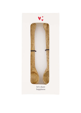 Set van 2 houten theelepels hart naturel - Zusss