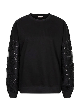 Trui Flower mesh sleeve W26.05709 Black - Esqualo