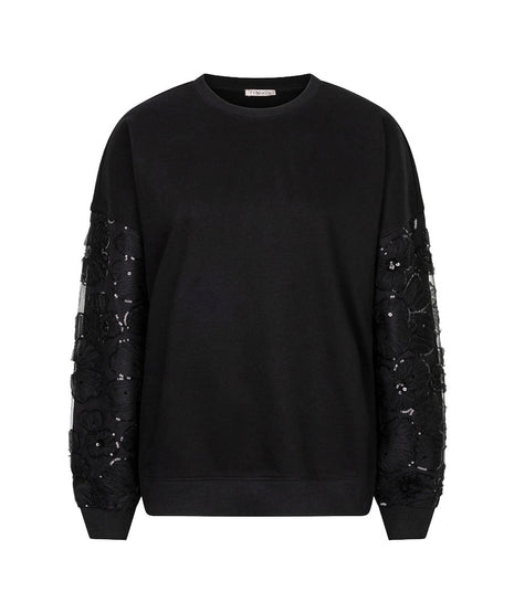 Trui Flower mesh sleeve W26.05709 Black - Esqualo