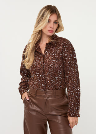 Blouse Velvet lace sequins W26.14706 Coffee - Esqualo