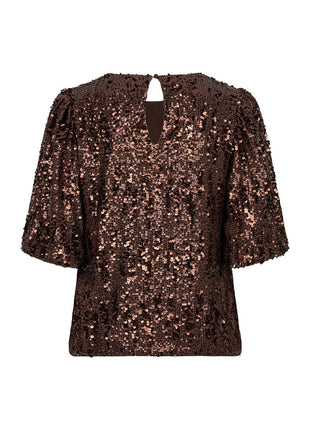 Top Balloon sleeve sequins W26.08708 Coffee - Esqualo