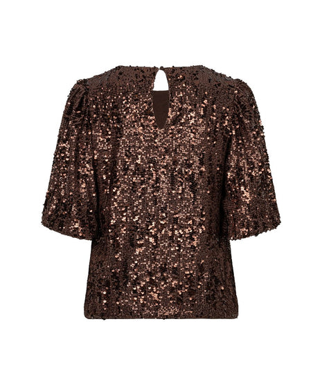 Top Balloon sleeve sequins W26.08708 Coffee - Esqualo